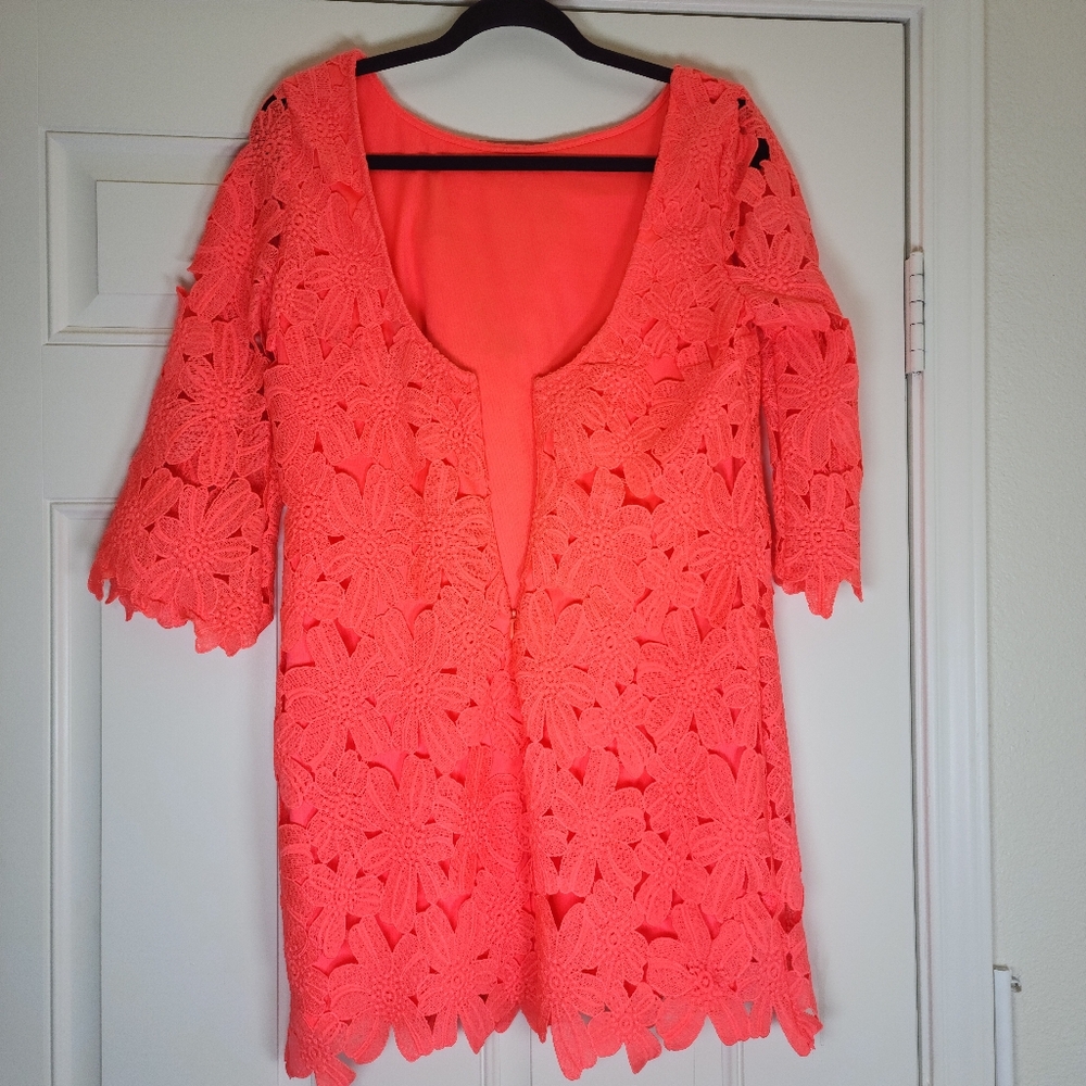 Ark&Co Women Coral Peach Lace  Mini Dress . Size S - Picture 6 of 15